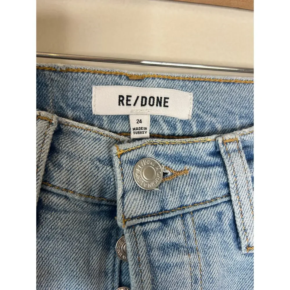 Re/Done Frayed Hem Straight Leg High Rise Stove Pipe Jean Blue Size: 24